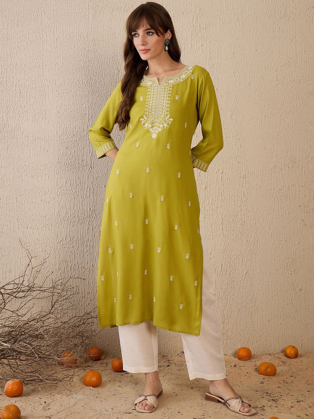 Indo Era Women Ethnic Motifs Embroidered Thread Work Kurta