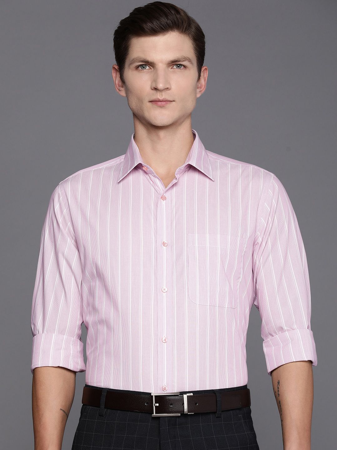 Raymond Men Pure Cotton Slim Fit Striped Formal Shirt