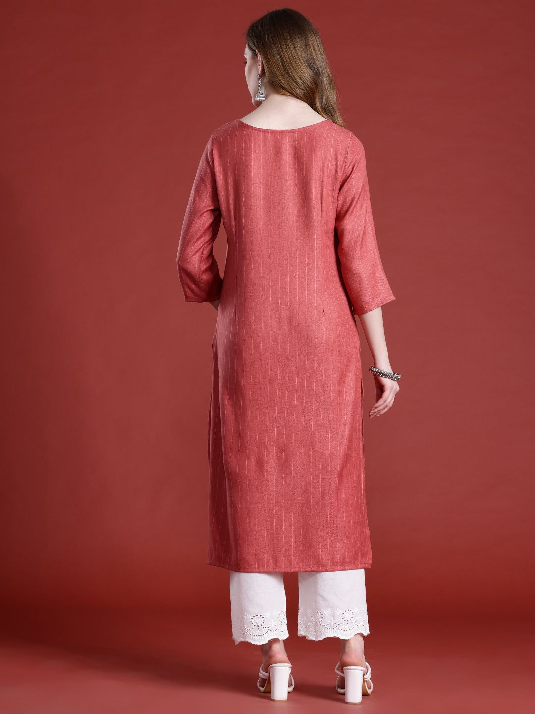Anouk Striped Sequined Straight Kurta