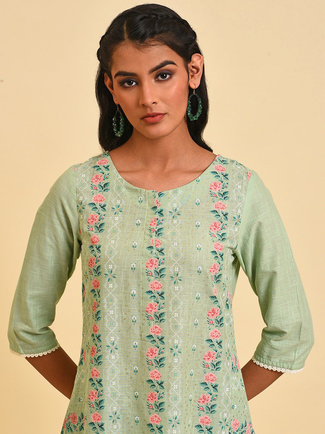 W Floral Printed Pure Cotton Straight Kurta