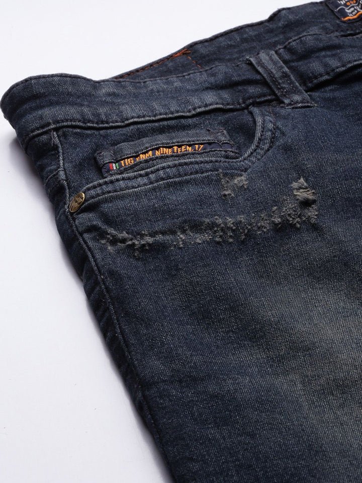 The Indian Garage Co Men Navy Blue Slim Fit Light Fade Stretchable Jeans