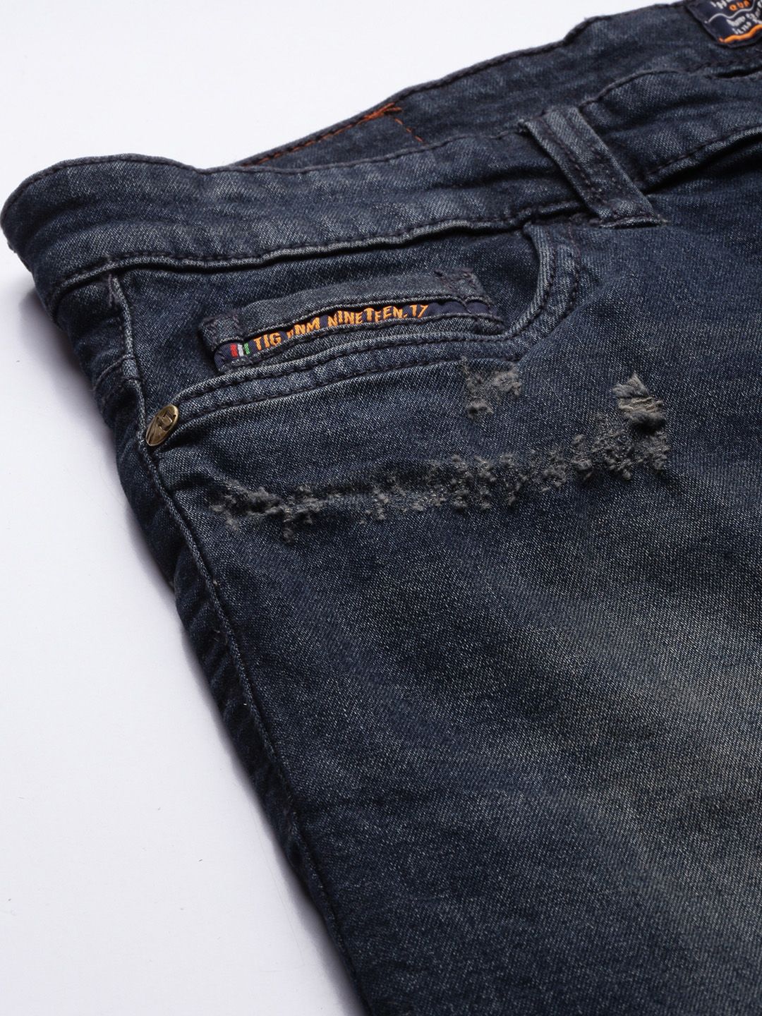The Indian Garage Co Men Navy Blue Slim Fit Light Fade Stretchable Jeans