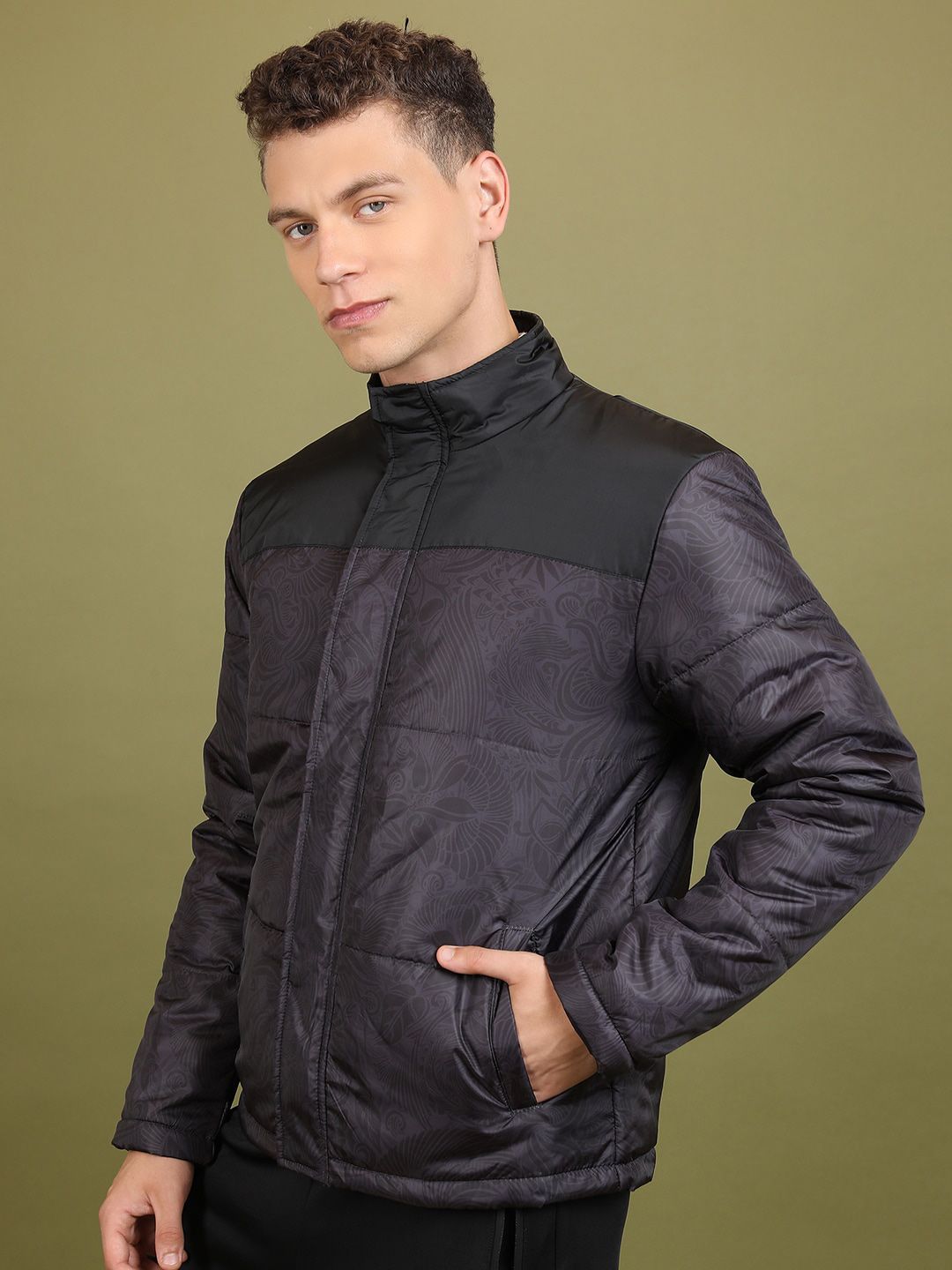 HIGHLANDER Floral Printed Stand Collar Padded Jacket