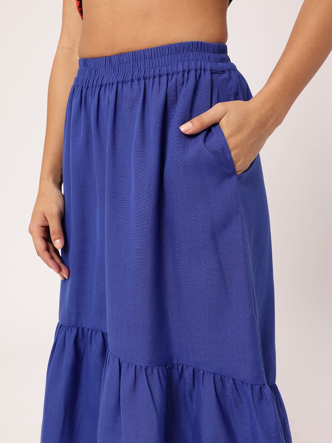 DressBerry Women Effortlessly Chic Gathered A-line Midi Skirt