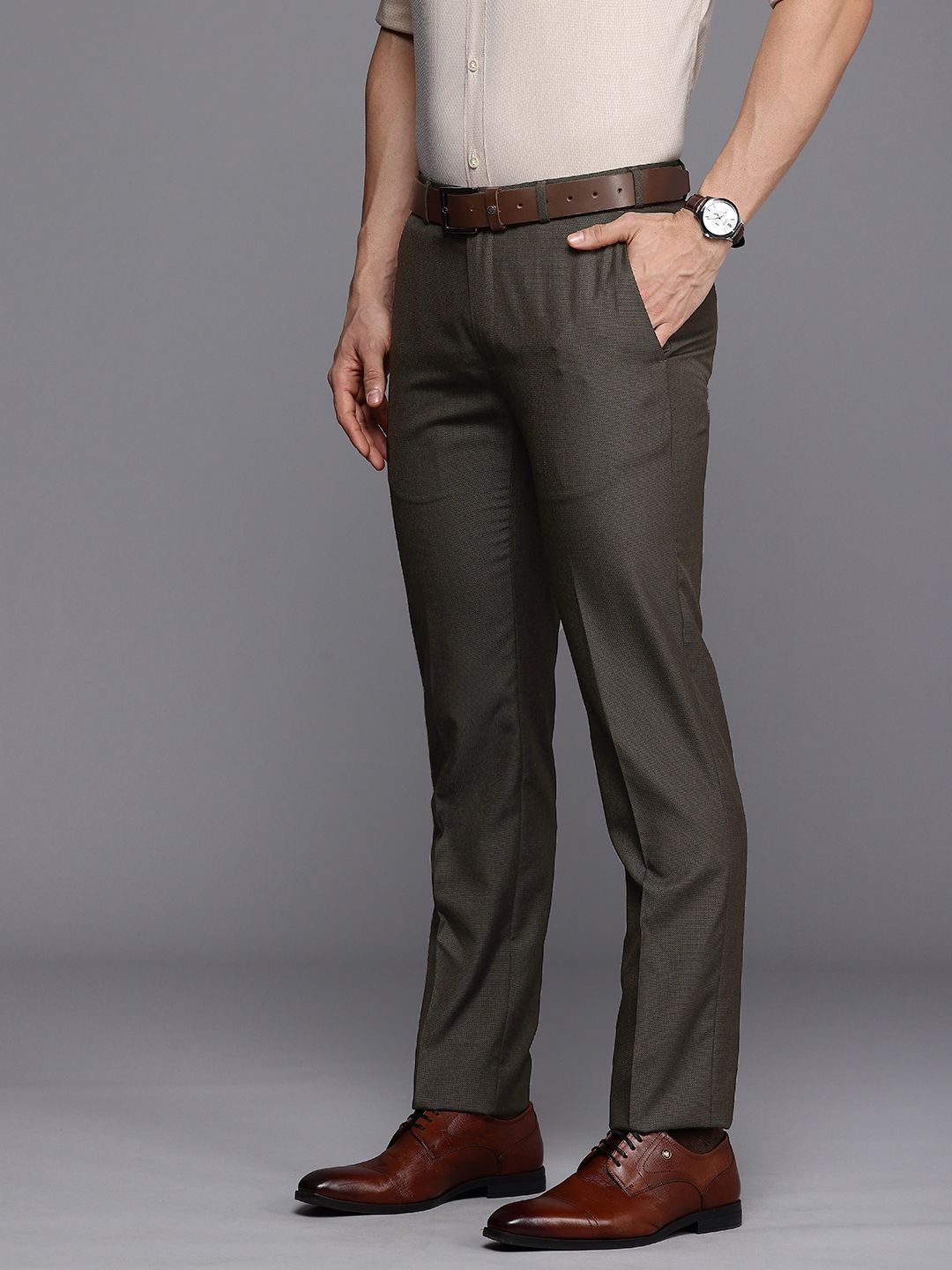 Raymond Men Textured Slim Fit Formal Trousers