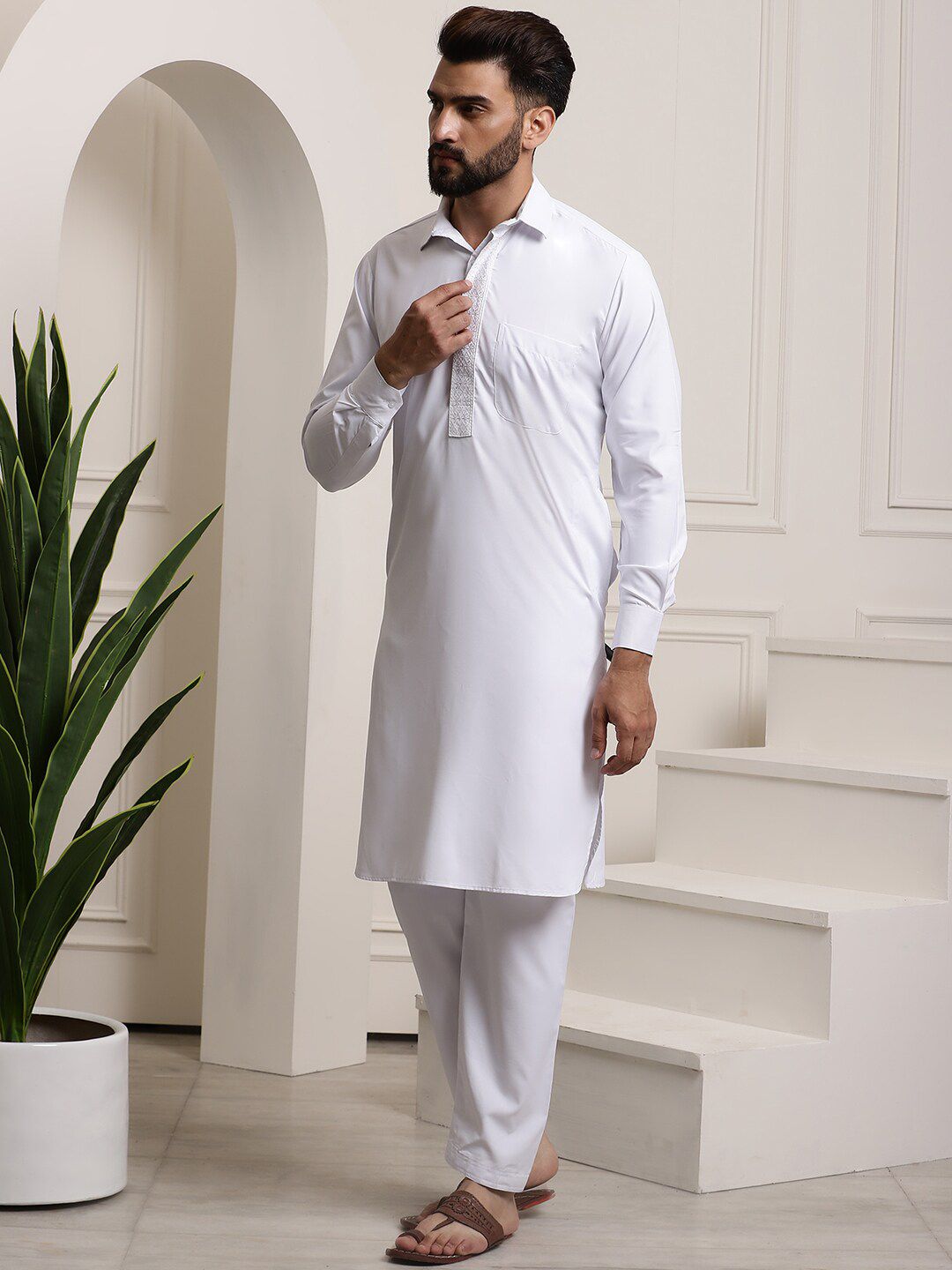 SOJANYA Shirt Collar Pure Cotton Pathani Kurta With Salwar