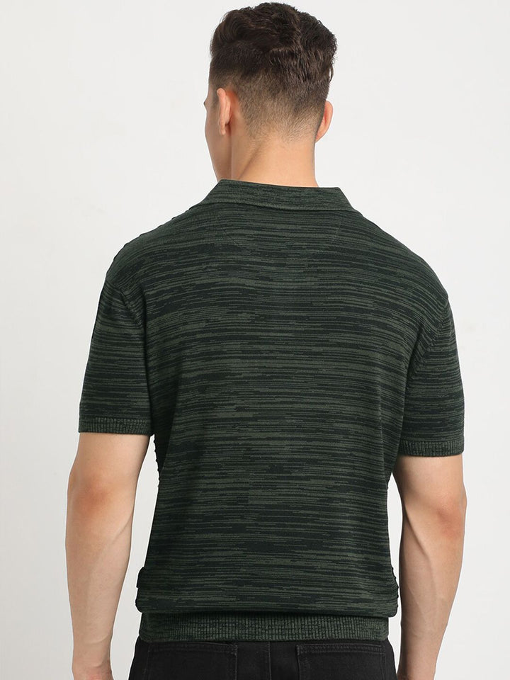 THE BEAR HOUSE Striped Polo Collar Short Sleeves Cotton T-shirt