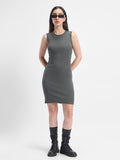 Bewakoof Grey Round Neck Cotton Bodycon Dress