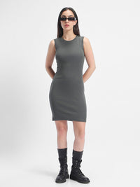 Bewakoof Grey Round Neck Cotton Bodycon Dress