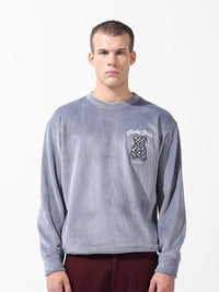The Indian Garage Co Men Oversized Self Design Corduroy Crew Neck Sweatshirt