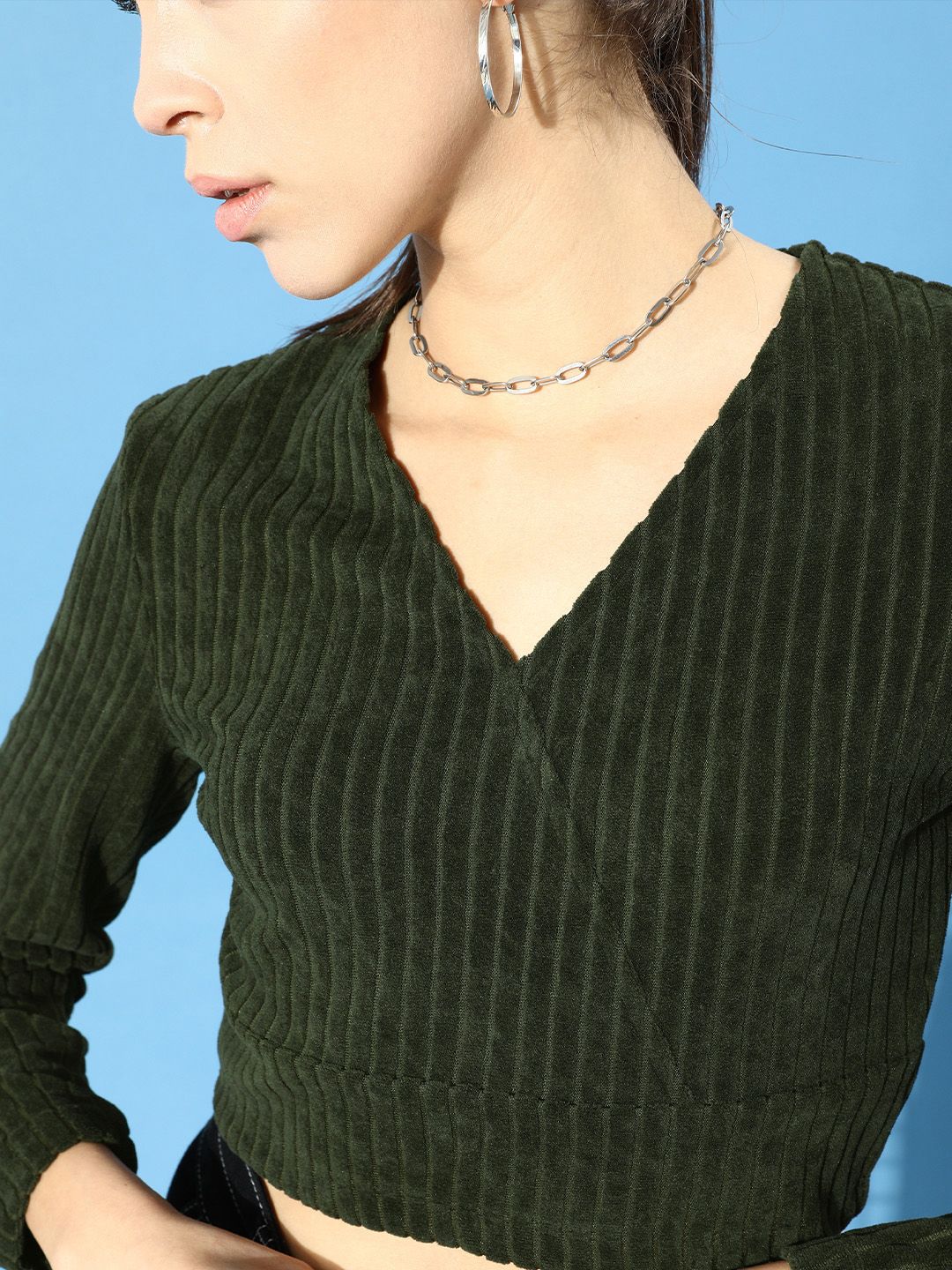 STREET 9 Women Lovely Olive Solid Cropped Top