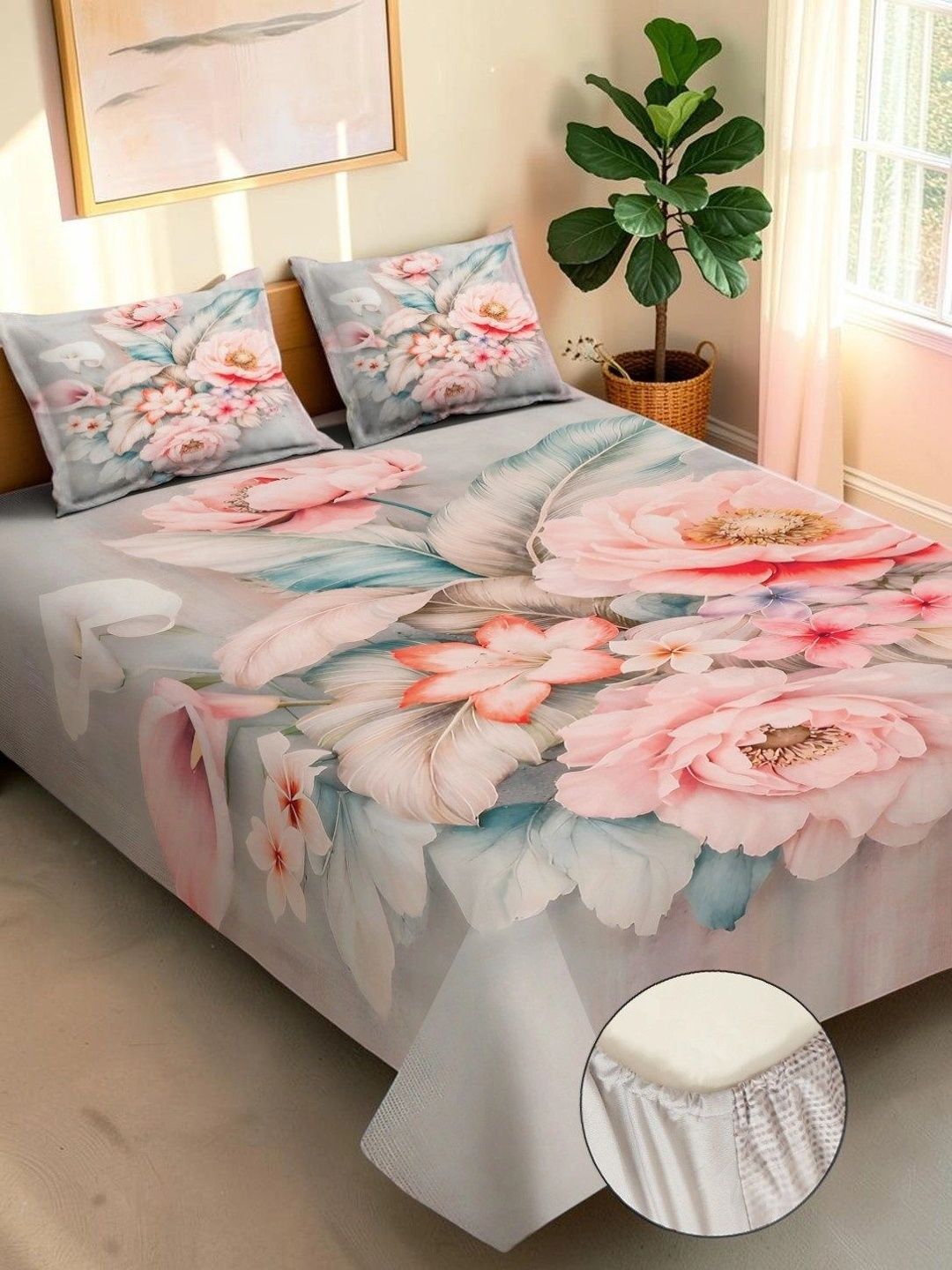 Moda Rapido X KLOTTHE Multicoloured Floral 400 TC Bedsheet with 2 Pillow Covers
