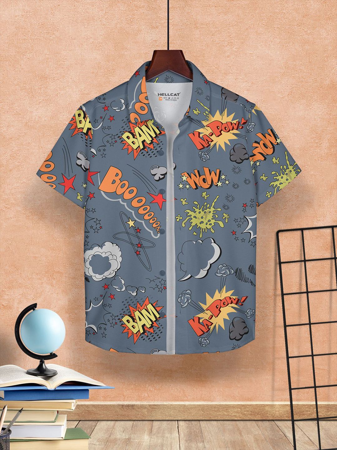 HELLCAT Boys Convectional Cotton Regular Sleeves Opaque Casual Shirt