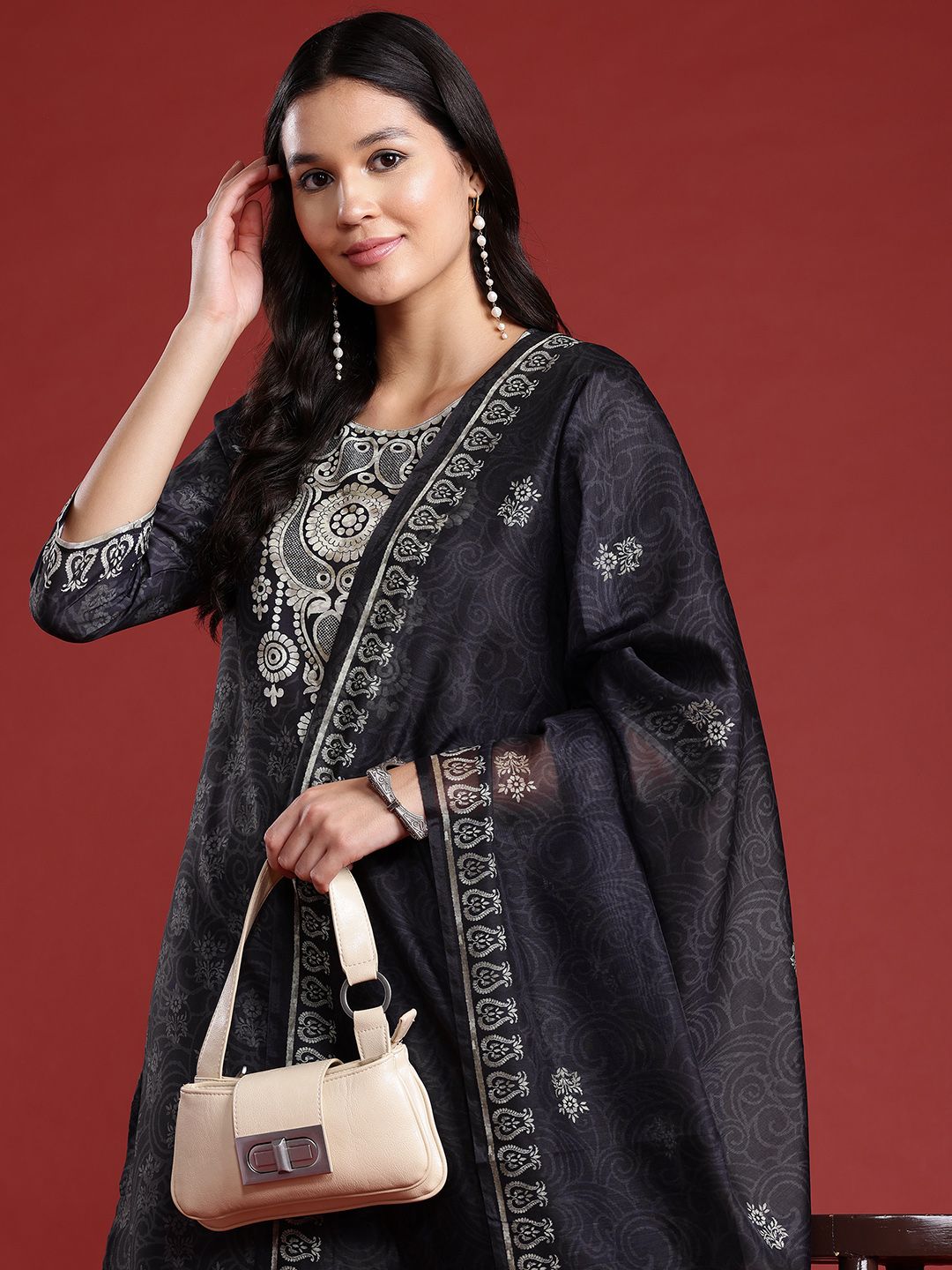 Anouk Printed Kurta with Trousers & Dupatta