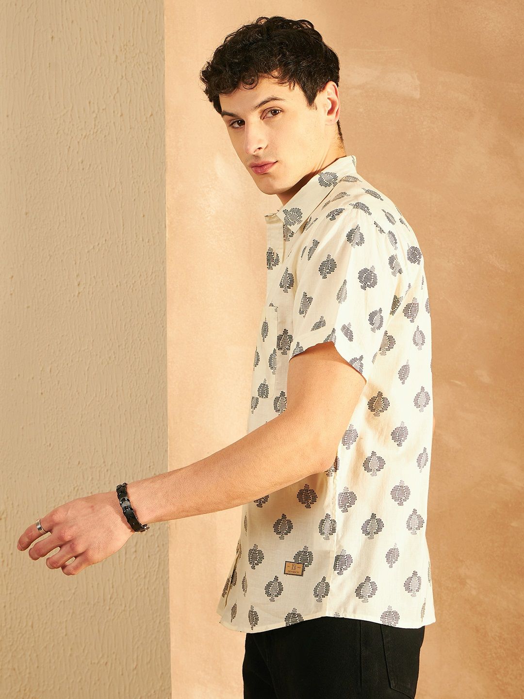 DENNISON Smart Abstract Block Printed Casual Oversized Lightweight Cotton Shirt