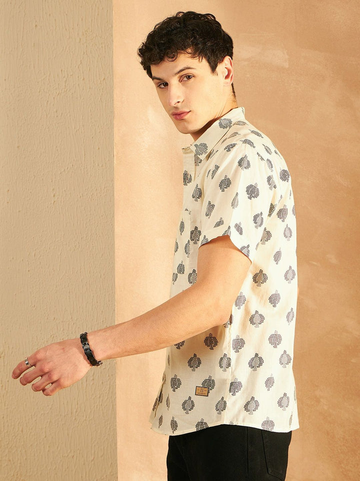 DENNISON Smart Abstract Block Printed Casual Oversized Lightweight Cotton Shirt