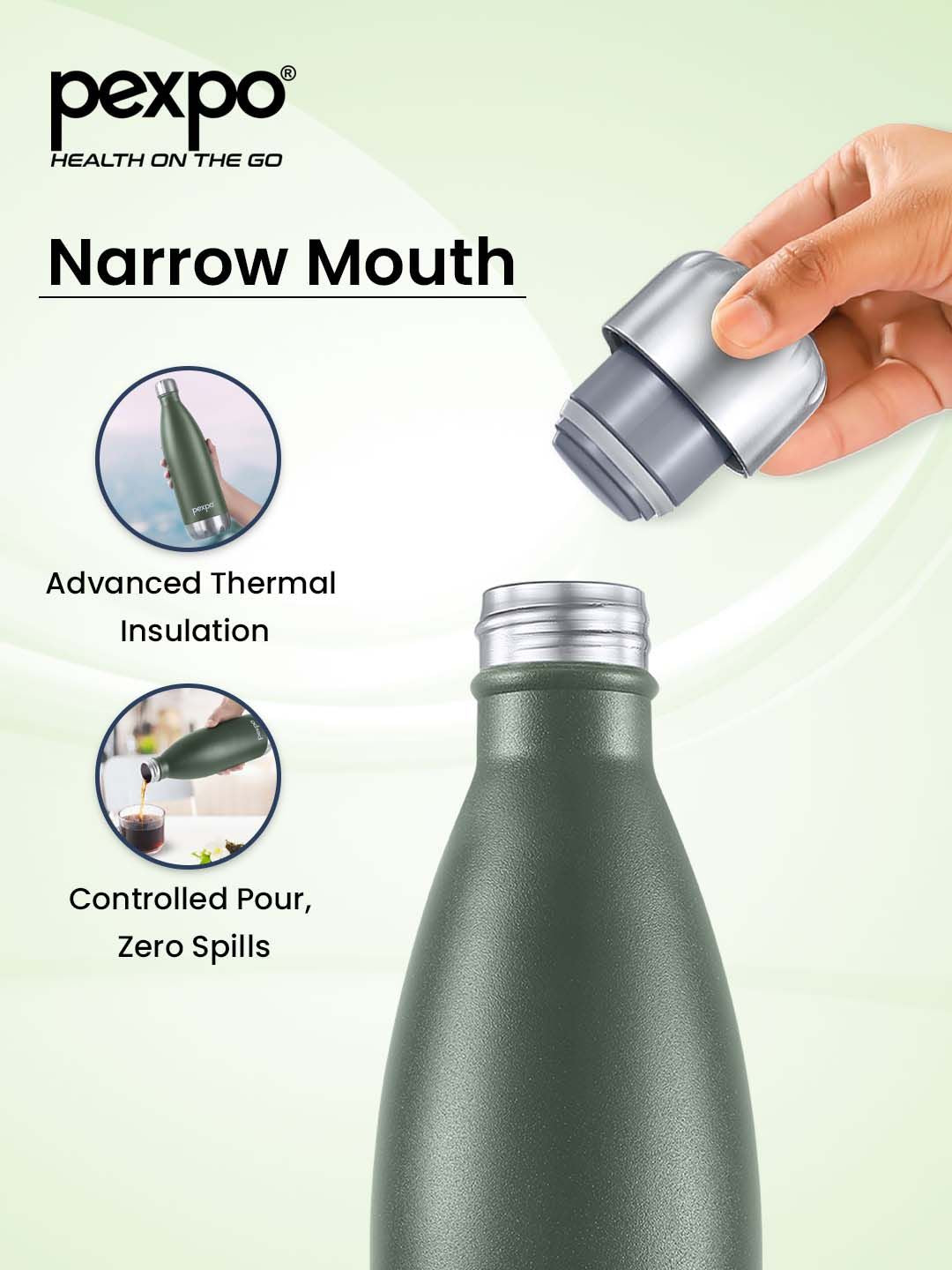 PEXPO Electro ISI Diserahkan Thermosteel 24 Hrs Botol Air Hijau Panas & Sejuk- 1800ml
