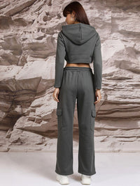 Tokyo Talkies Hooded Crop Top With Sweatshirt & Wide Leg Trousers