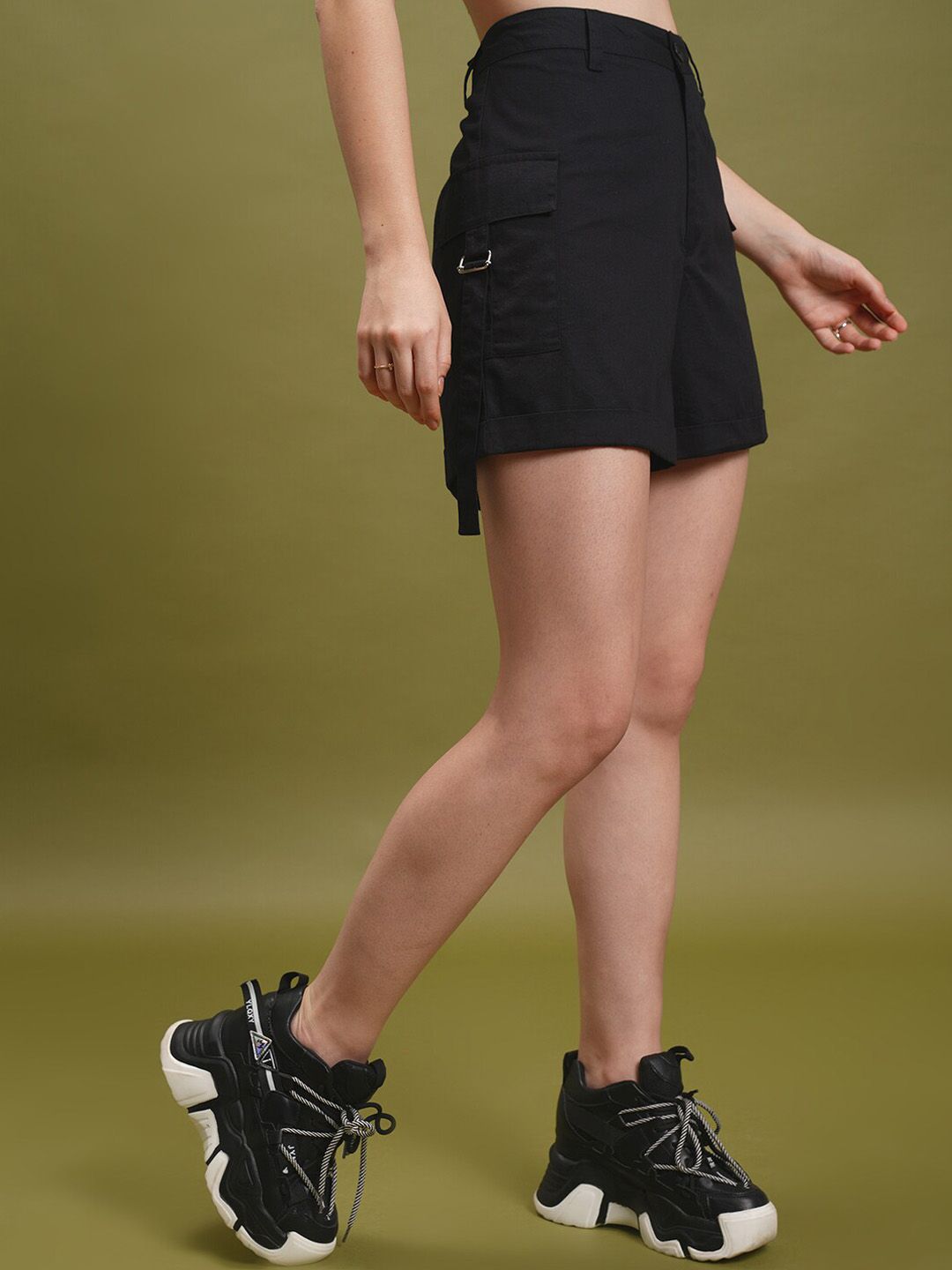 Tokyo Talkies Women Black Mid Rise Cotton Shorts