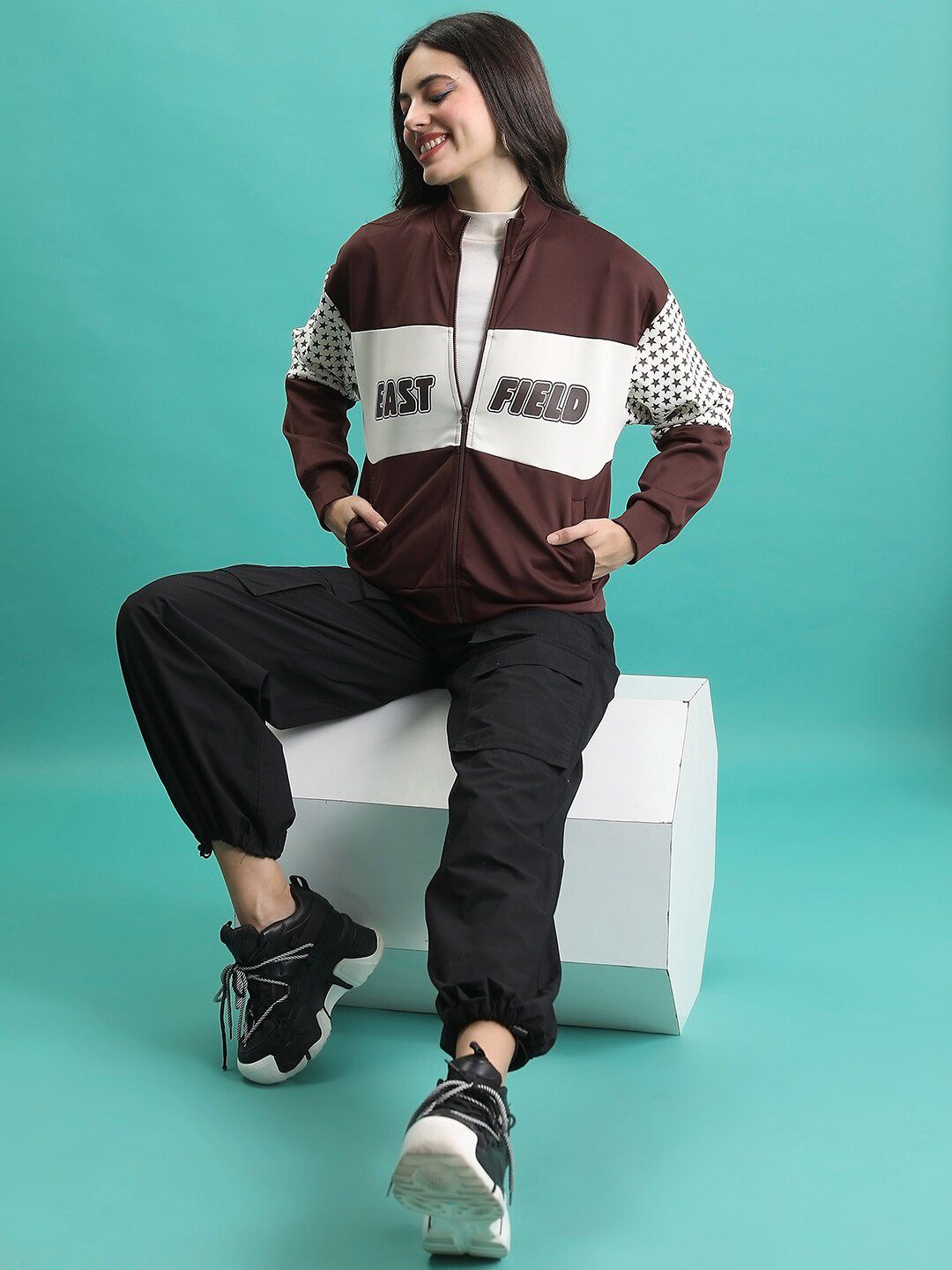 Tokyo Talkies Colourblocked Stand Collar Sporty Jacket