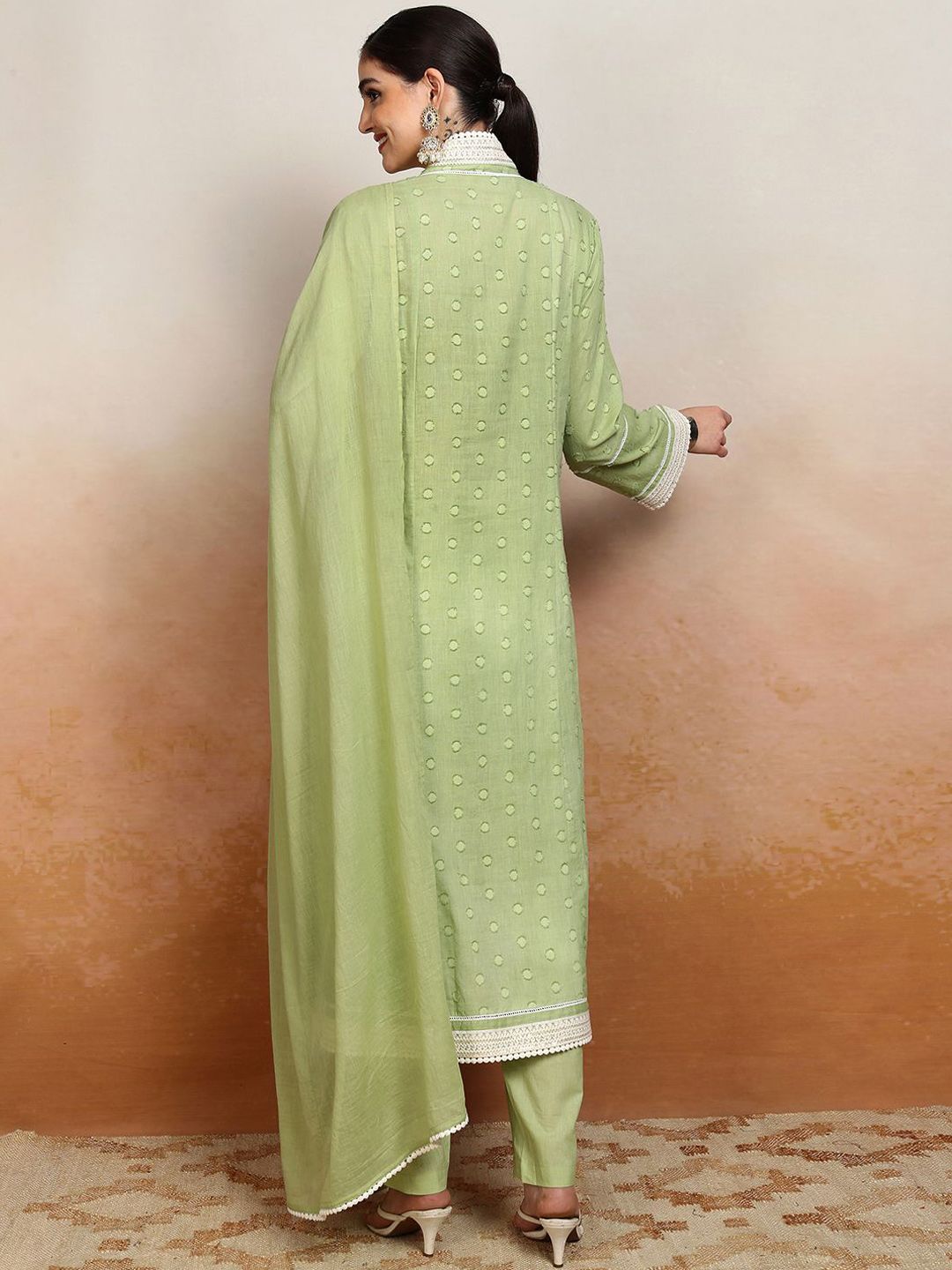 Vishudh Ethnic Motifs Embroidered Pure Cotton Kurta With Trouser & Dupatta