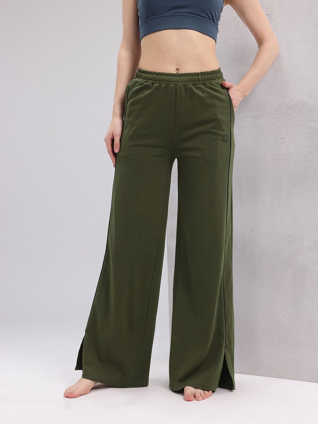 HRX by Hrithik Roshan Women Wide Leg Yoga Track Pants with Hem Slits