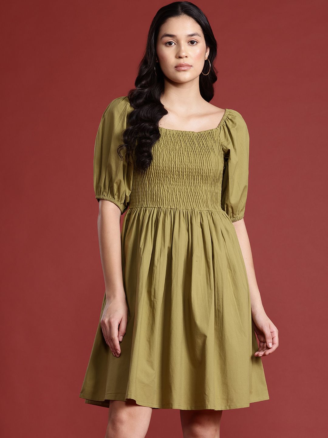 all about you Cotton Smocked Detail Fit & Flare Dress