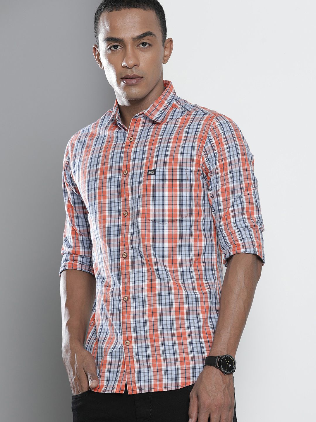 The Indian Garage Co Men Blue Tartan Regular Checks Opaque Checked Casual Shirt