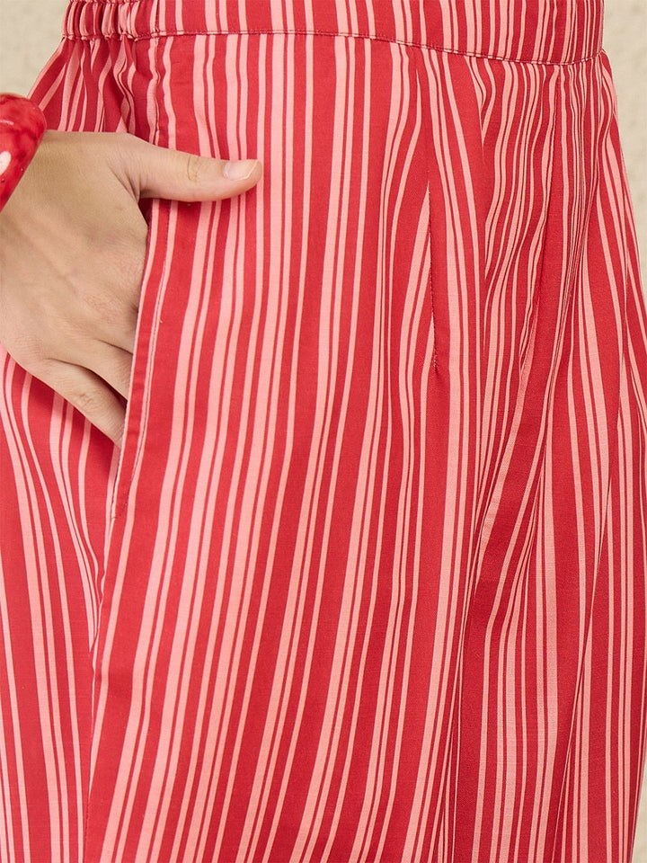 Indo Era Women Solid V-Neck Regular Kurta with Trousers