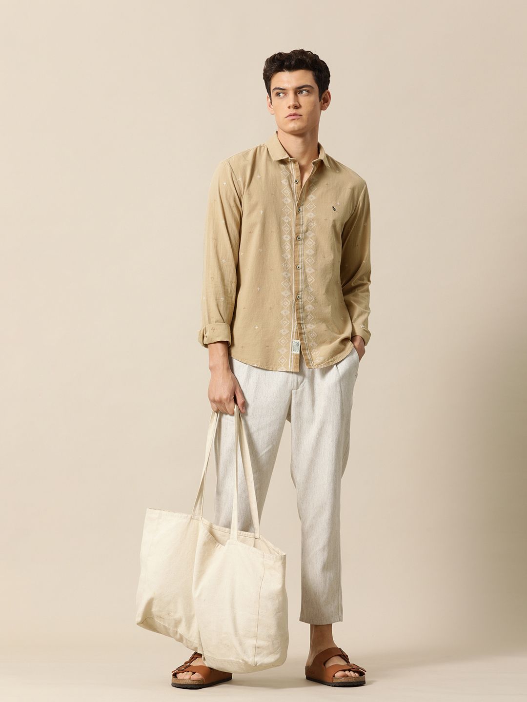 Mr Bowerbird Men Brown Printed Tailored Fit Selvedge Casual Shirt