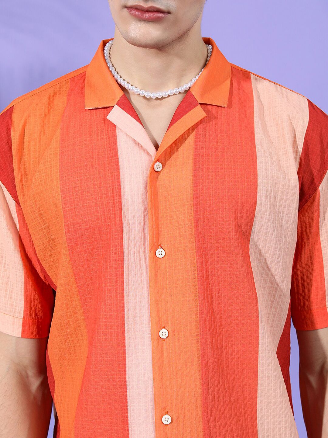 The Indian Garage Co Men Relaxed Fit Striped Textured Resortwear Shirt