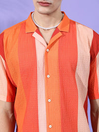 The Indian Garage Co Men Relaxed Fit Striped Textured Resortwear Shirt