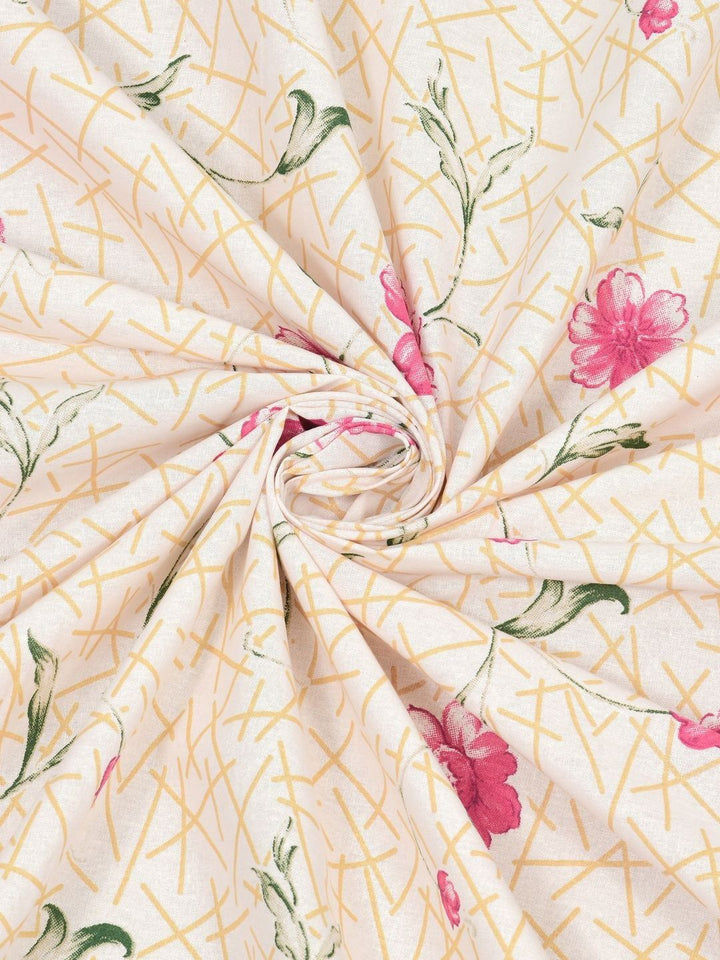BOMBAY DYEING Dream Lover Beige Floral Cotton 104 TC Queen Bedsheet Set 2.54 x 2.24m
