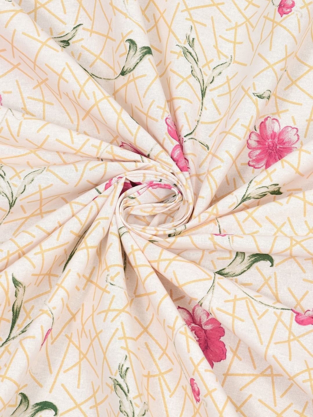 BOMBAY DYEING Dream Lover Beige Floral Cotton 104 TC Queen Bedsheet Set 2.54 x 2.24m