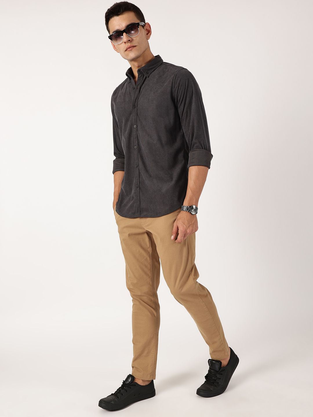 Thomas Scott Men Premium Button-Down Collar Corduroy Cotton Casual Shirt