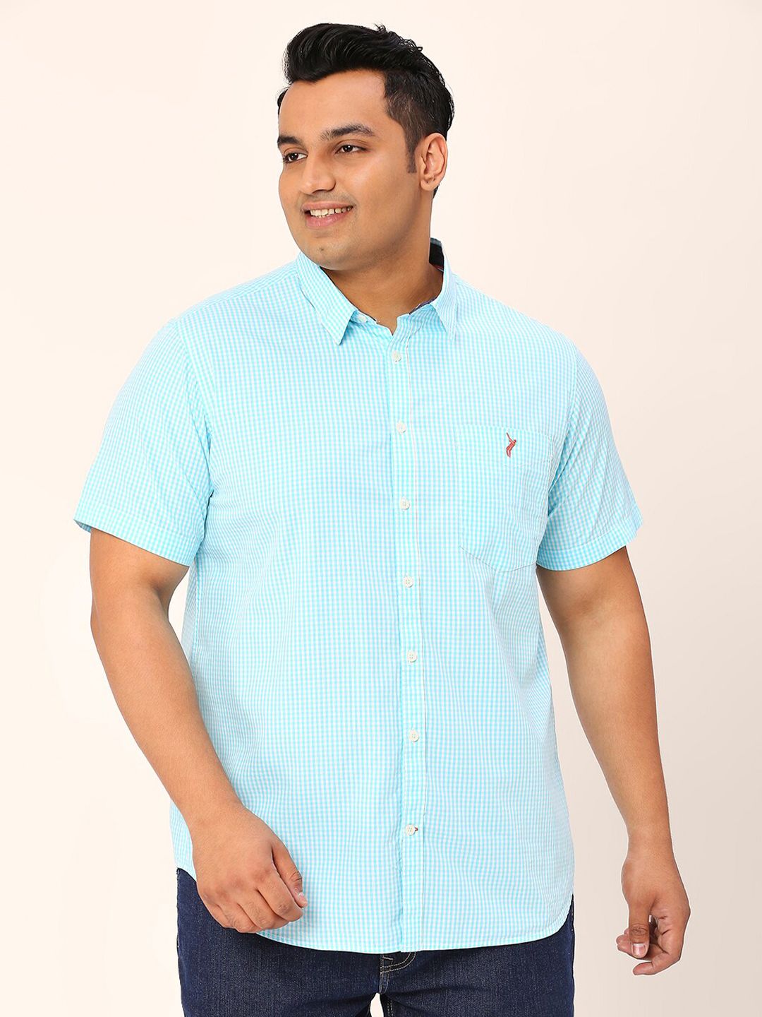 Thomas Scott Plus Size Standard Opaque Micro Checks Cotton Casual Shirt