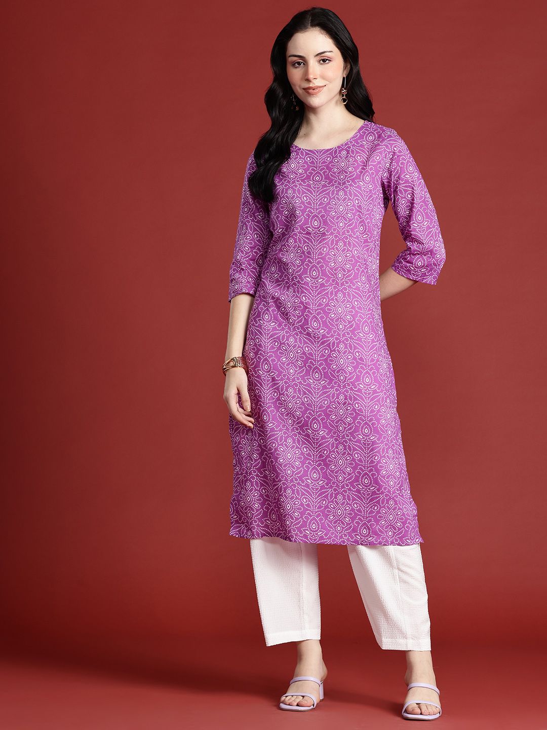 Anouk Bandhani Print Straight Kurta