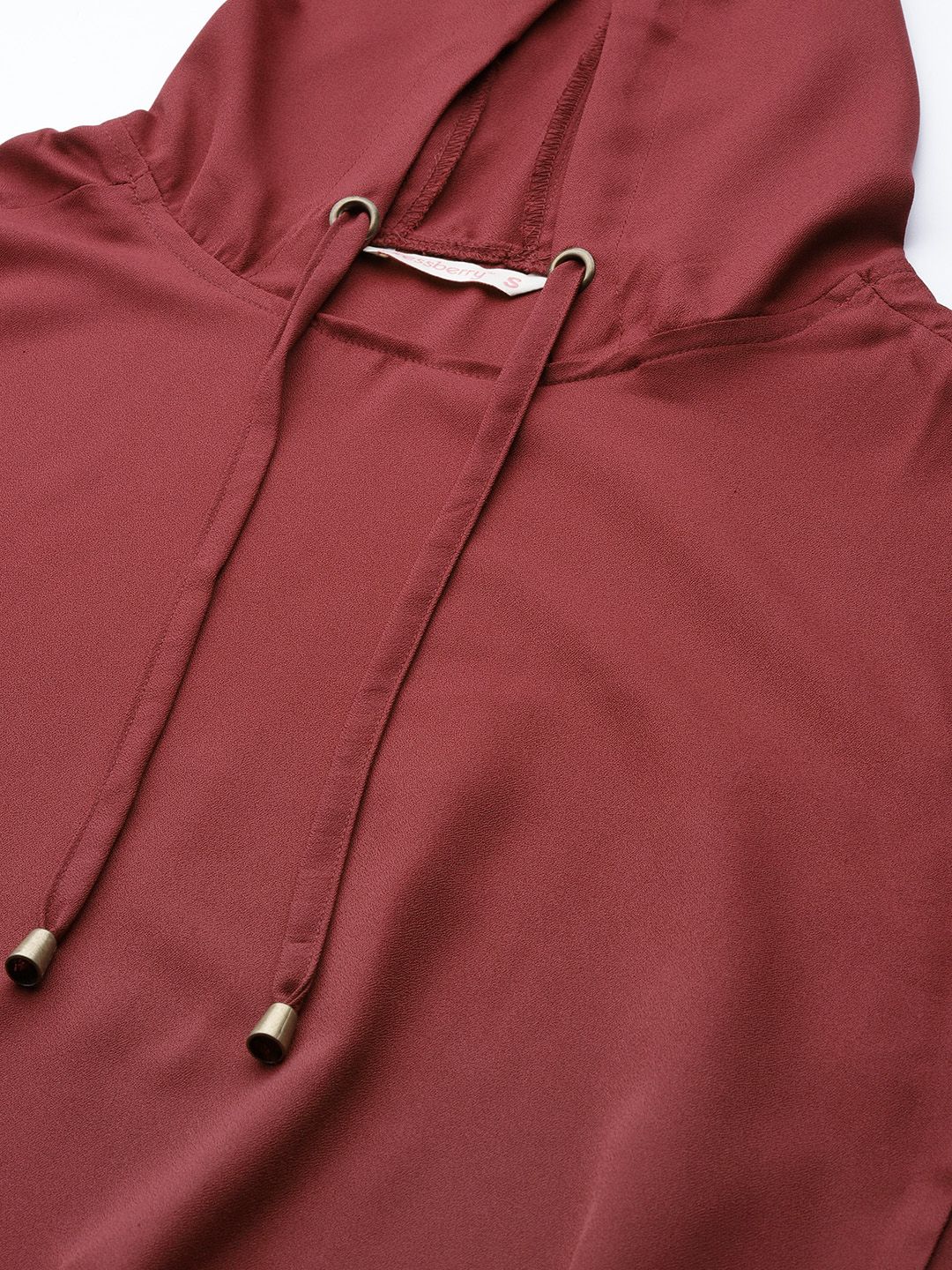 DressBerry Burgundy Hooded Solid Blouson Crop Top