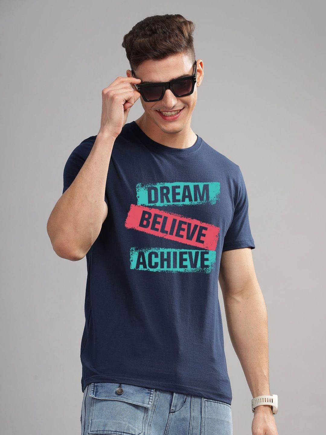 ADRO Men Typography Printed Raw Edge T-shirt