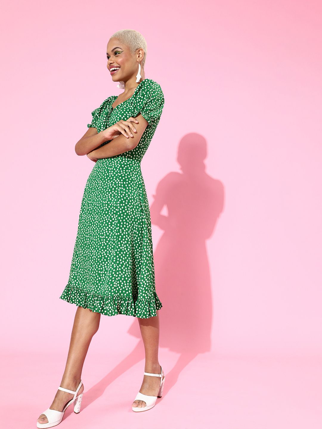 Berrylush Women Gorgeous Green Floral Sweetheart Neck Dress
