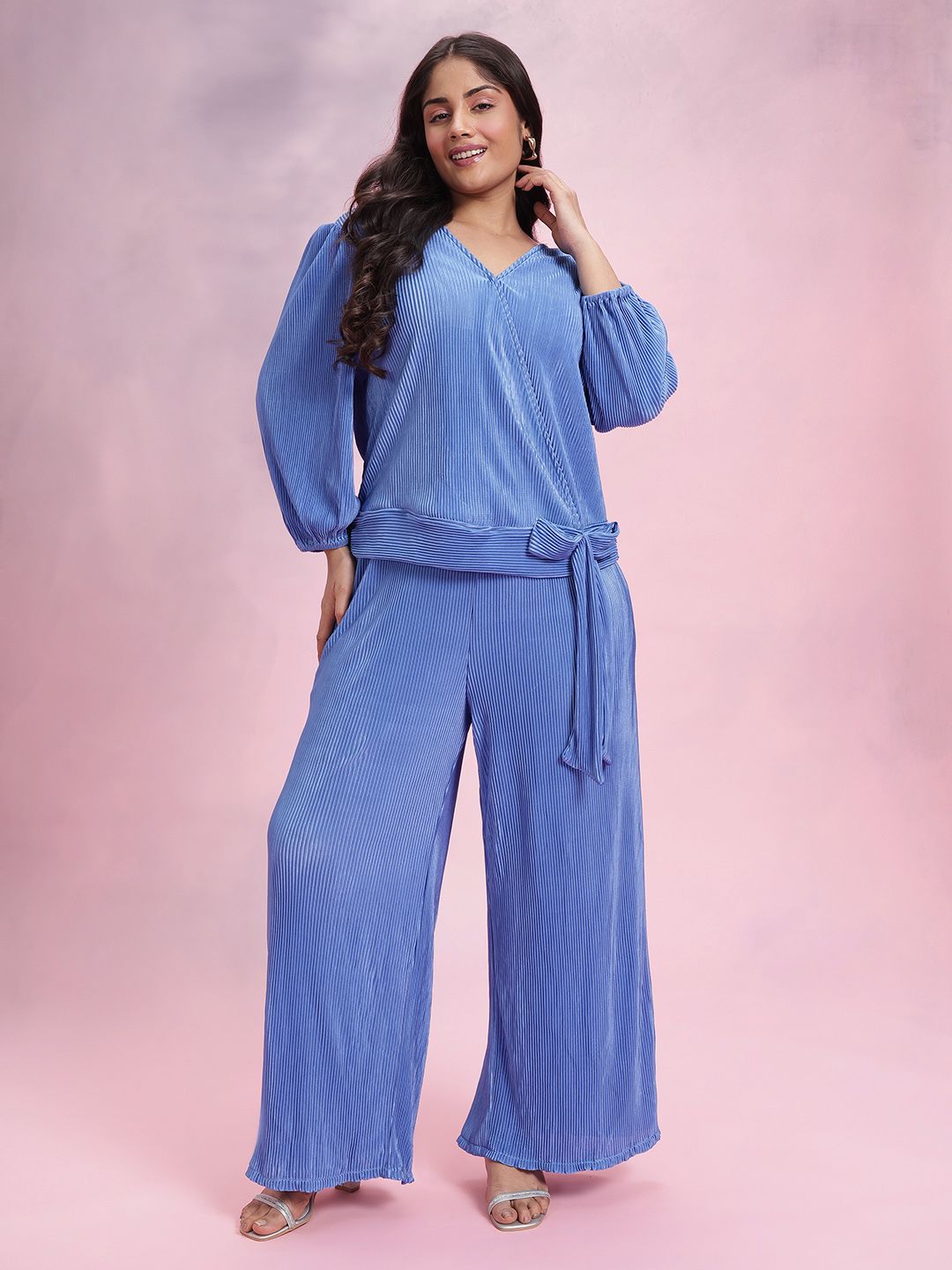 DressBerry Plus Size Solid Accordion Pleats Co-Ords