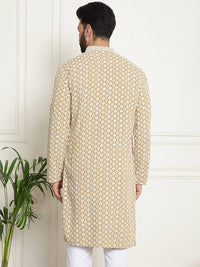 SOJANYA Ethnic Motifs Embroidered Mandarin Collar Sequined Pure Cotton Straight Kurta