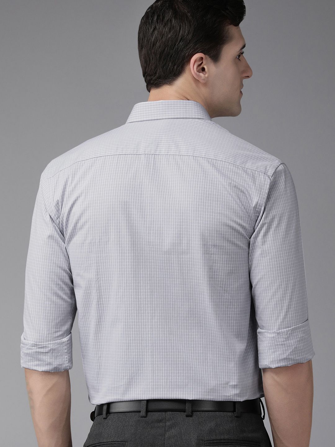 Park Avenue Men Grey Slim Fit Checked Pure Cotton Formal Shirt