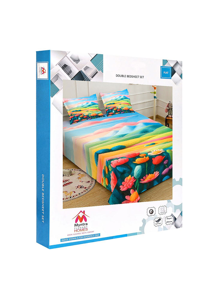 Myntra Elegant Homes Multicoloured Cartoon Characters 300 TC King Bedsheet with 2 Pillow Covers