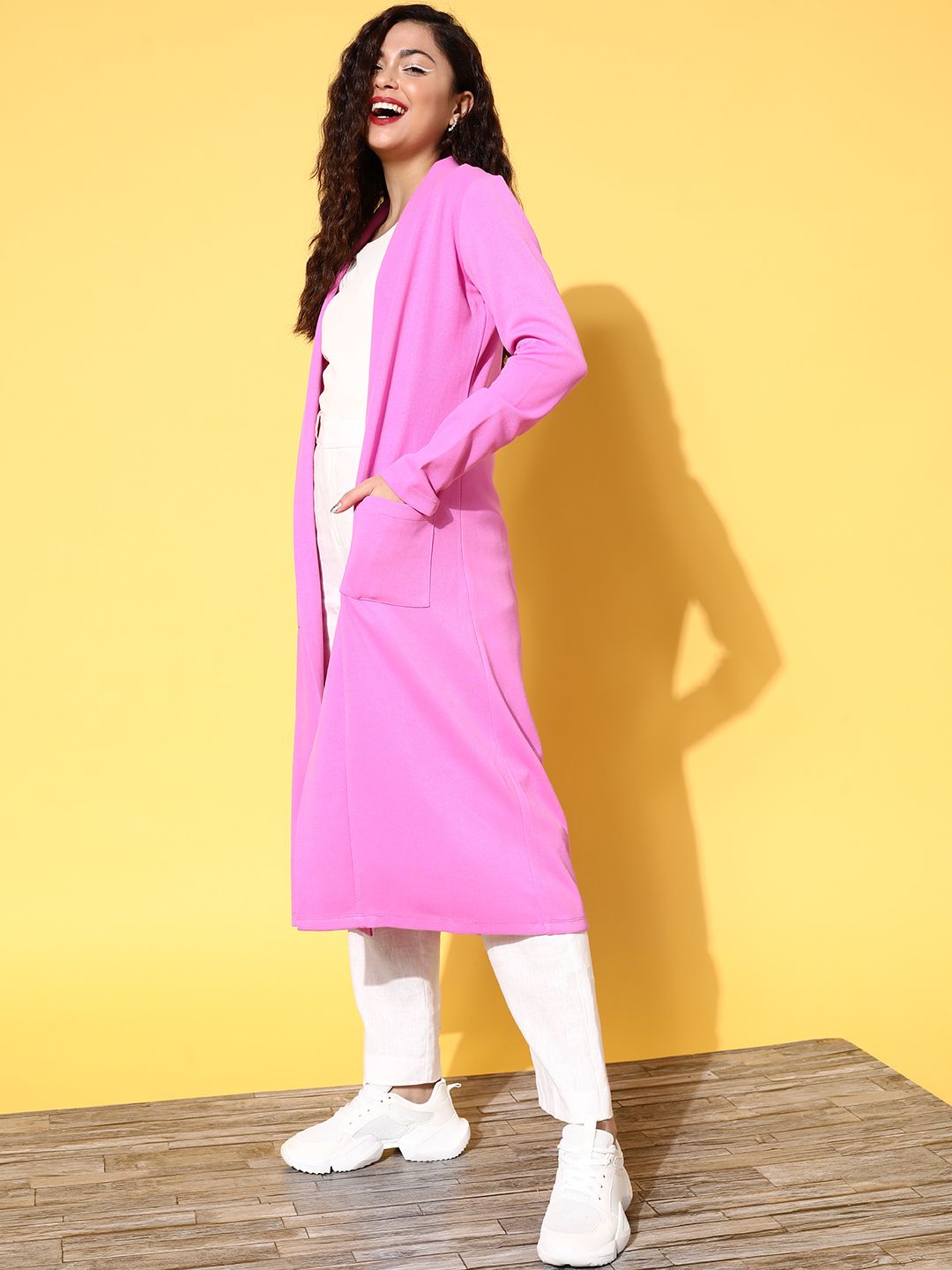 SASSAFRAS Women Mauve Solid Open Front Longline Shrug