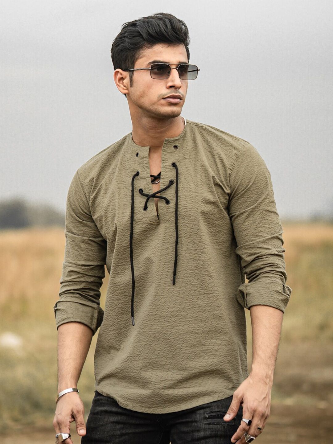 Powerlook Mandarin Collar Casual Shirt