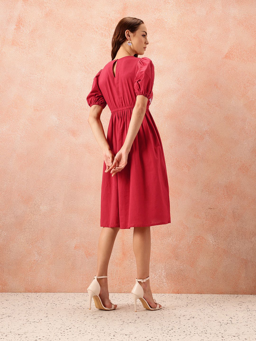 all about you Floral Embroidered Puff Sleeve Fit & Flare Dress