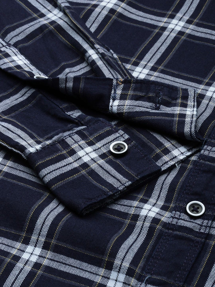 The Indian Garage Co Men Navy Blue Checked Casual Shirt