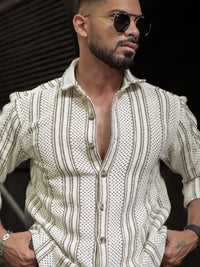Powerlook Men Spread Collar Vertical Striped Casual Shirt