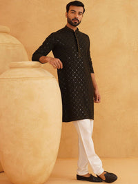 SOJANYA Geometric Embroidered Regular Sequinned Pure Cotton Kurta With Churidar